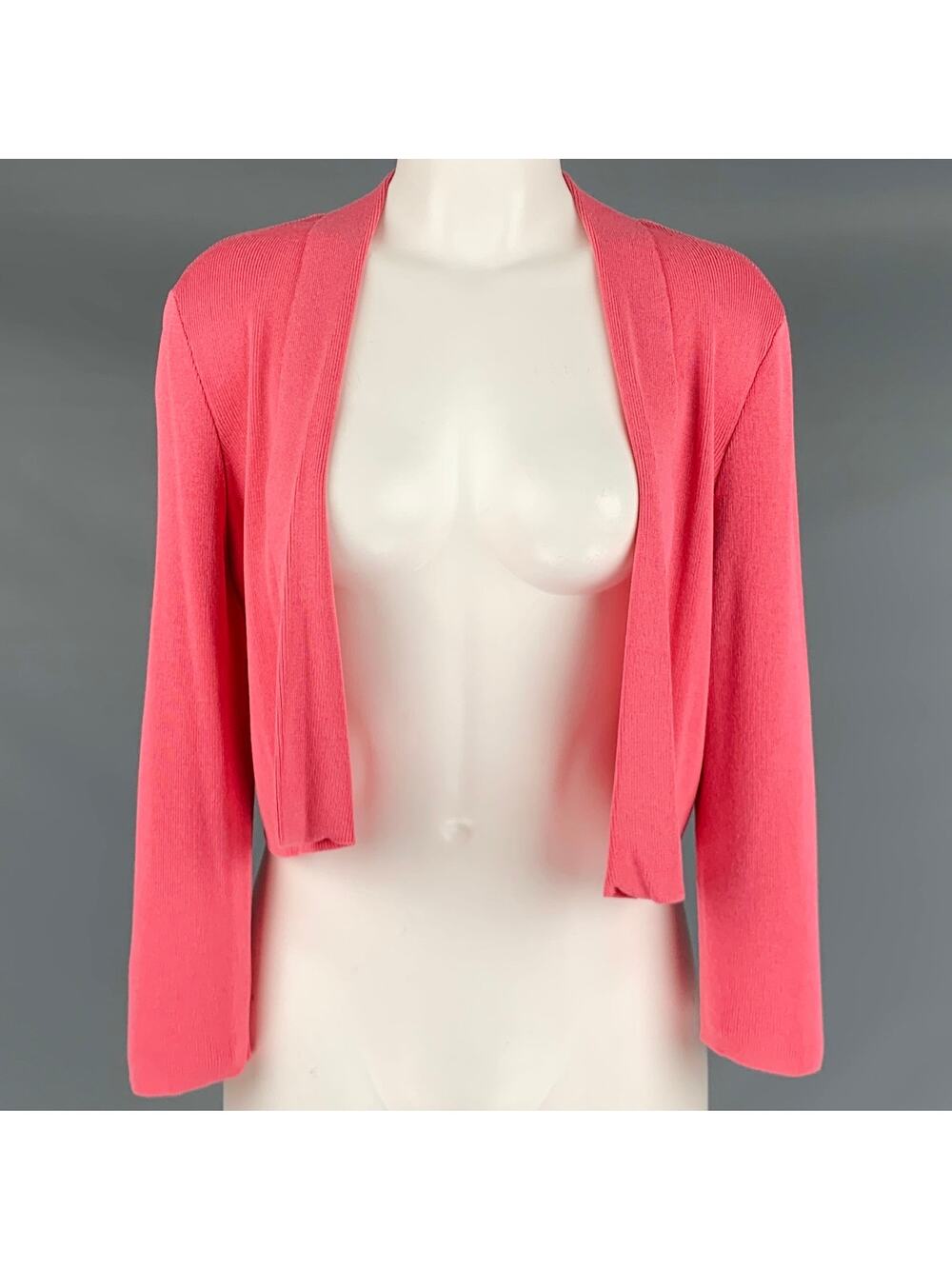 HUGO BOSS Size M Pink Viscose Cotton Rib Knit Cropped Open Front Cardigan